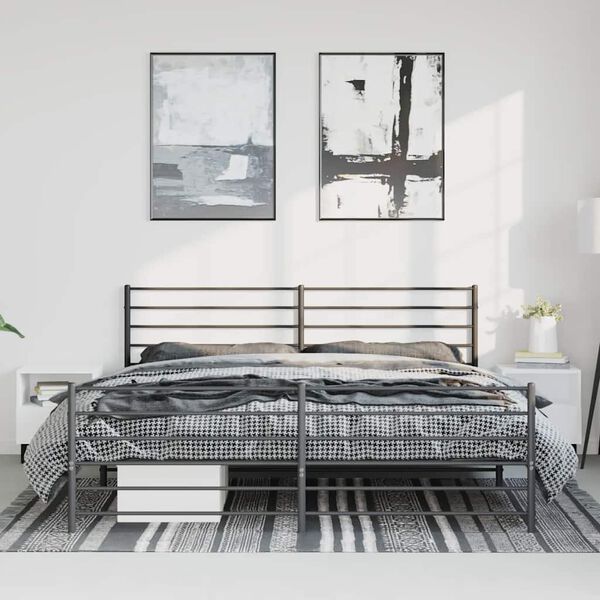 vidaXL Bed Frame Black Powder-Coated Steel 76x80 in Bed Frame