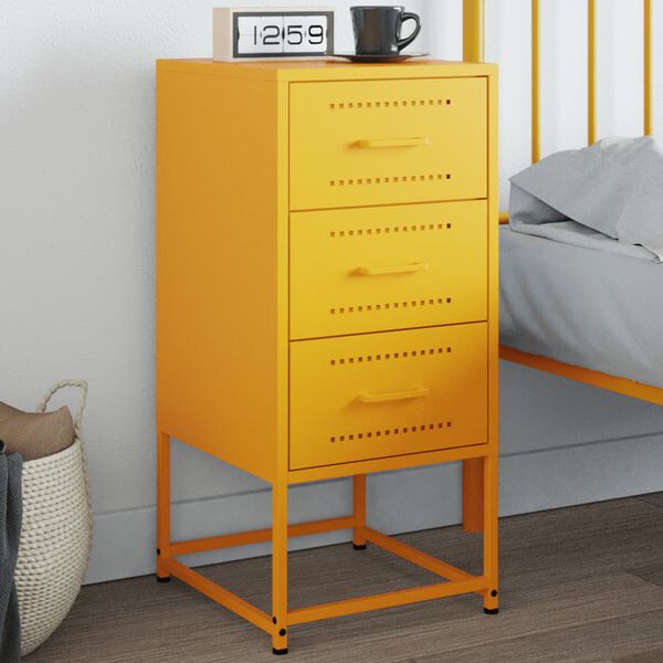 vidaXL Bedside Cabinet Mustard Yellow Steel Medium Bedside Cabinet