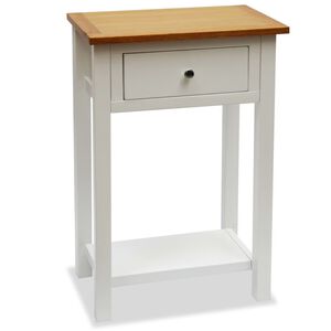 vidaXL End Table White and Brown Solid Oak Wood, Solid Pine Wood, MDF