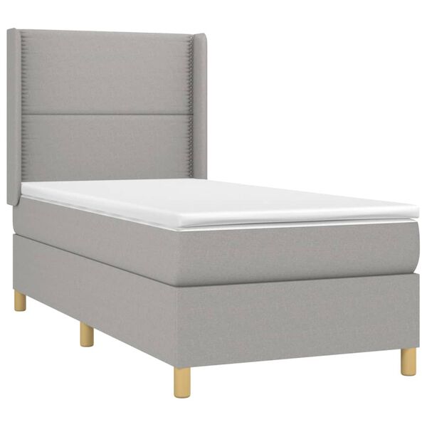 vidaXL Box Spring Bed with Mattress&LED Light Gray 39.4"x79.9" Twin XL Fabric