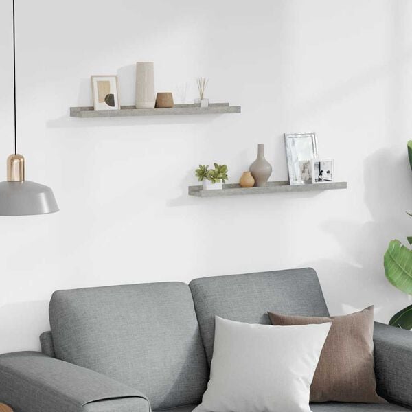 vidaXL Wall Shelf Set of 2 Concrete grey MDF 23.6x3.5x1.2 in