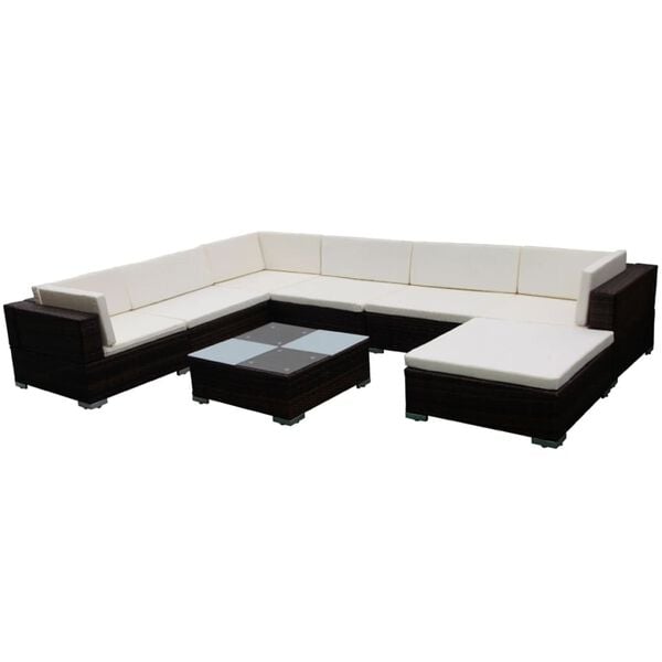 vidaXL Lounge Set Brown PE Rattan Large Waterproof materials