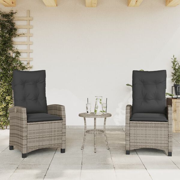 vidaXL Reclining Garden Chair Set of 2 Grey PE rattan Standard