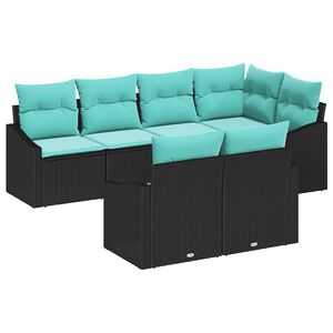 vidaXL Sofa Set with Cushion 7 pcs Black Poly Rattan