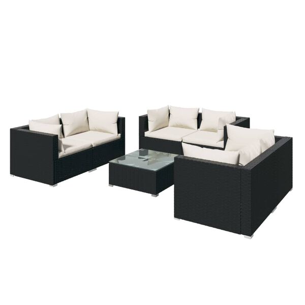 vidaXL Garden Lounge Set Black with cream cushions