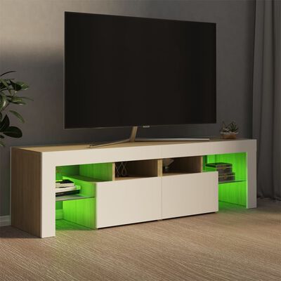 vidaXL TV Cabinet with LED Lights White and Sonoma Oak 55.1"x14.4"x15.7"