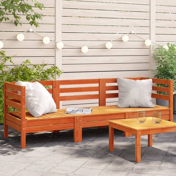 vidaXL Garden Sofa Wax Brown Solid Pine Wood 3-Seater Modular