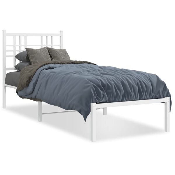 vidaXL Bed Frame White Powder-Coated Steel Small Single Bed Frame