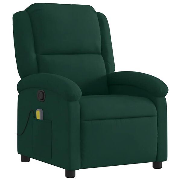 vidaXL Massage Recliner Chair Dark Green Velvet, Metal, Plywood Medium