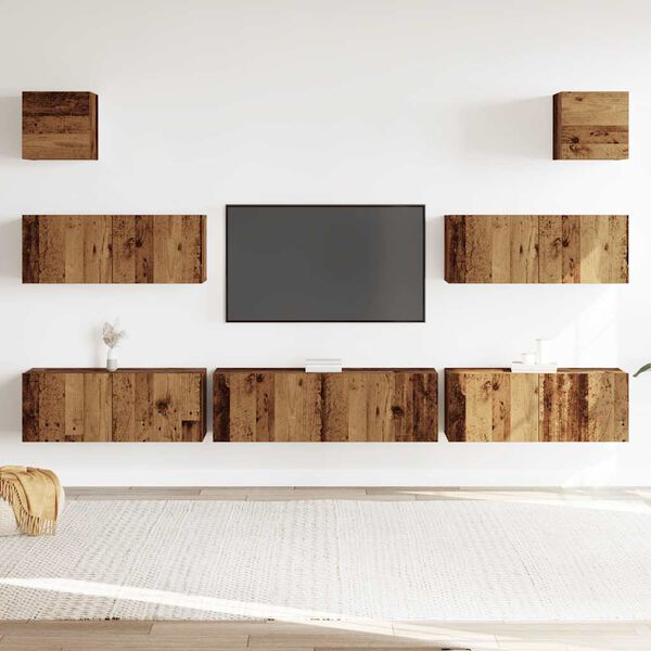 vidaXL TV Cabinet Set Set of 7 Old wood Engineered wood Compact