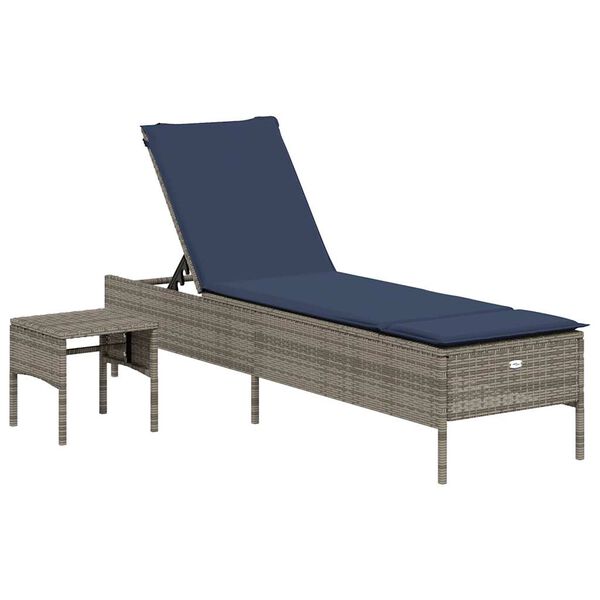 vidaXL Patio Sun Lounger Grey PE rattan Single Multi-Position Backrest