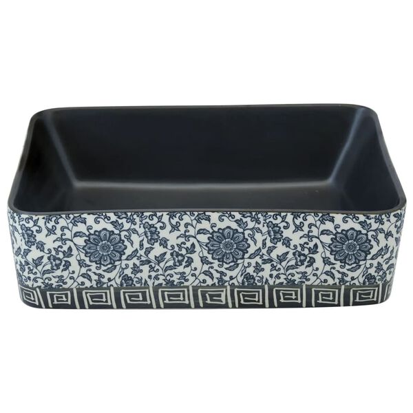 vidaXL Countertop Basin Black and Blue Rectangular 18.1x14.0x5.1" Ceramic