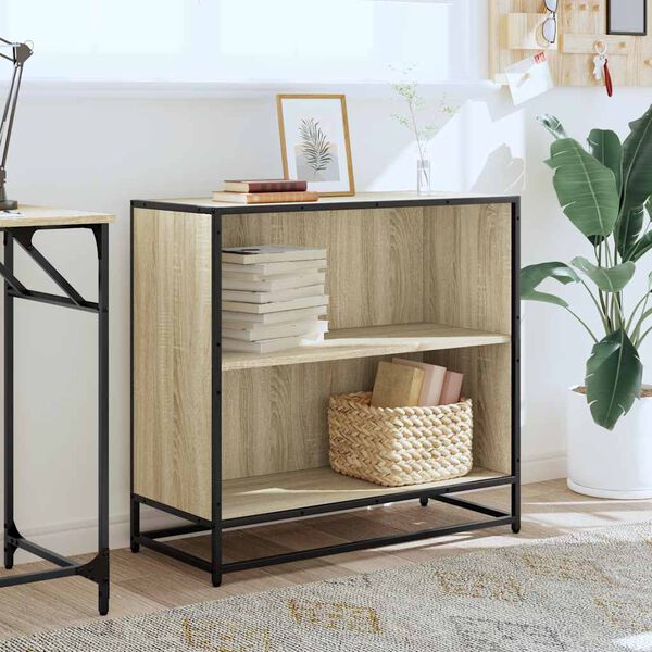 vidaXL Book Cabinet Sonoma Oak Engineered Wood, Metal Medium