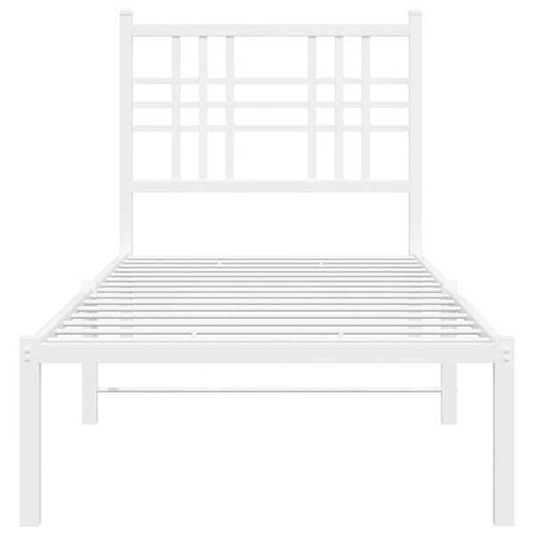 vidaXL Bed Frame White Powder-coated Steel Twin Rectangular Modern