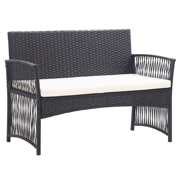 vidaXL Garden Lounge Set Black Poly Rattan Medium Removable Covers