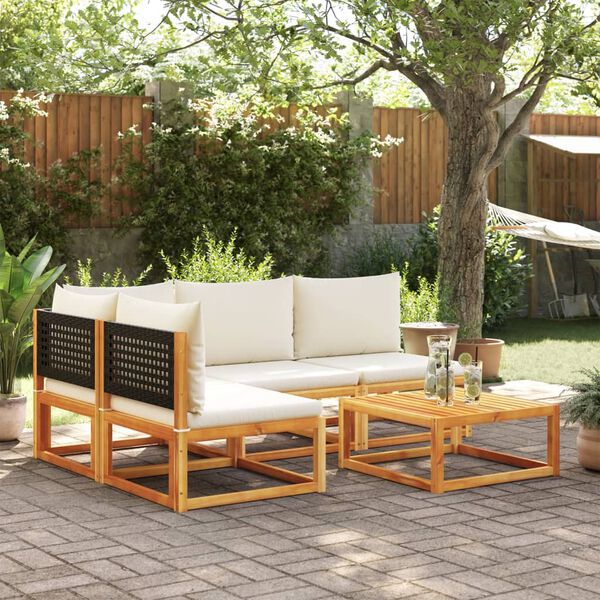 vidaXL Garden Sofa Set Natural wood, Black, Cream white