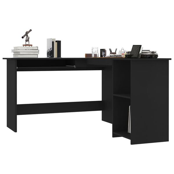 vidaXL Corner Desk Black Engineered wood Medium Sliding Components