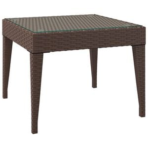 vidaXL Side Table Brown Poly Rattan, Tempered Glass 19.7x19.7x15.0 in