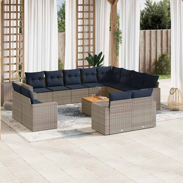 vidaXL 13 Piece Patio Sofa Set with Cushions Gray Poly Rattan