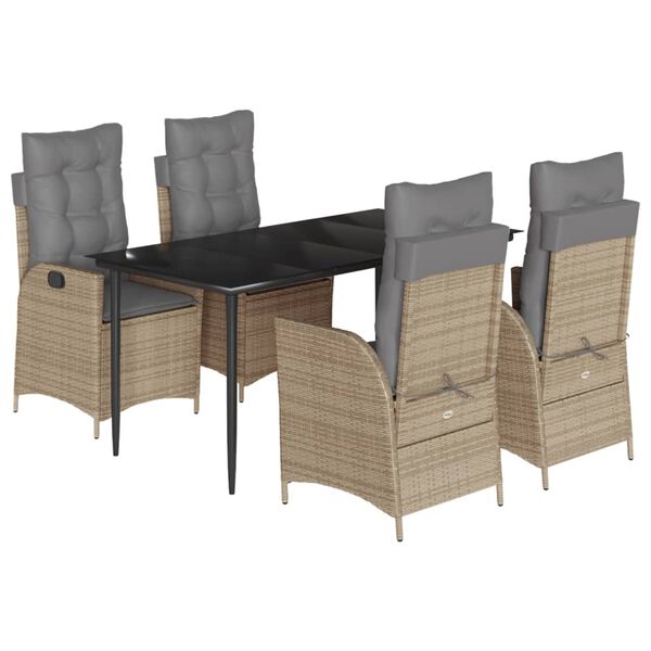 vidaXL 5 Piece Patio Dining Set with Cushions Beige Poly Rattan