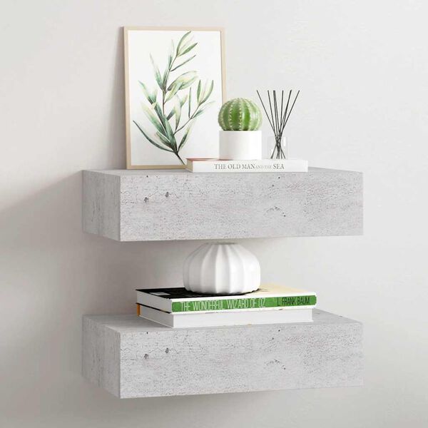 vidaXL Drawer Shelf Set of 2 Concrete Gray MDF, Metal Compact