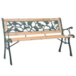 vidaXL Garden Bench Natural wood with green Wood, Wrought Iron, PVC 48 in