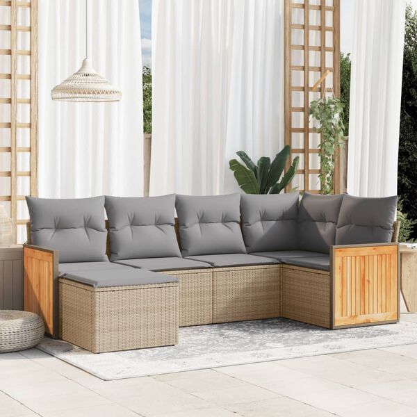 vidaXL Garden Sofa Set Beige PE Rattan 6-piece set Adjustable Feet