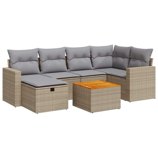 vidaXL Garden Sofa Set Beige PE rattan 7-Piece Adjustable Feet
