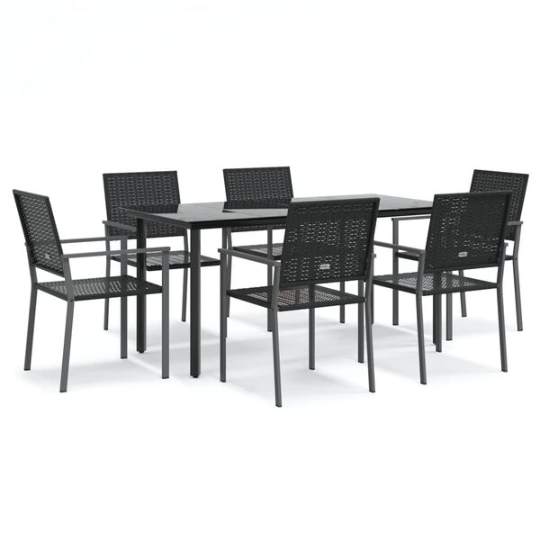 vidaXL 7 Piece Patio Dining Set Poly Rattan and Steel