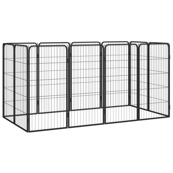vidaXL Dog Playpen Black Powder-coated Steel Large Height-Adjustable