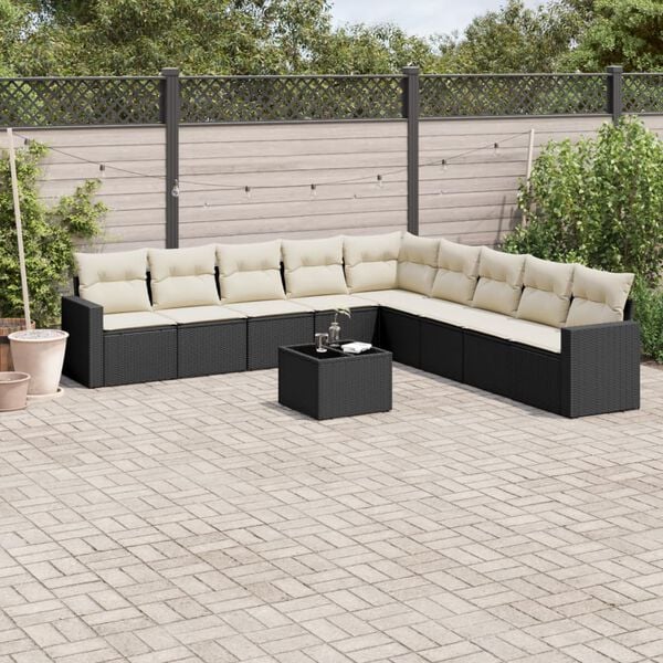 vidaXL Garden Sofa Set Black and Cream White