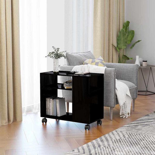 vidaXL Side Table High gloss black Chipboard Standard Rollable