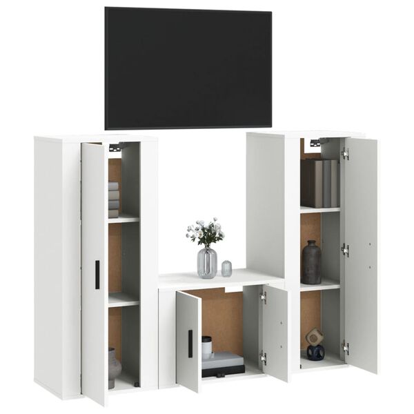 vidaXL TV Cabinet Set Set of 3 White Engineered wood Standard