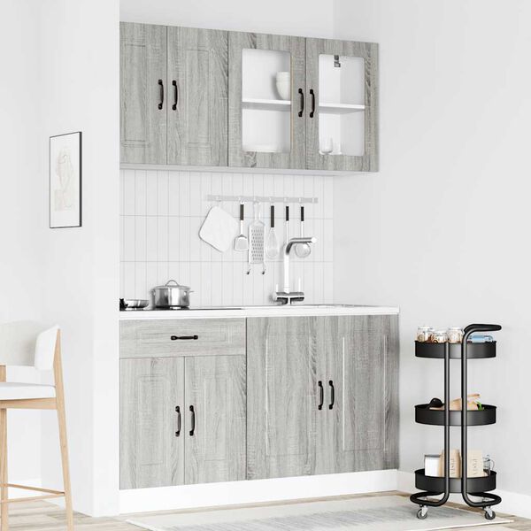 vidaXL Kitchen Cabinet Set Grey Sonoma Engineered Wood and Glass Standard
