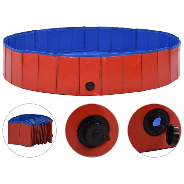 vidaXL Dog Swimming Pool Red PVC 63 x 11.8 in Foldable