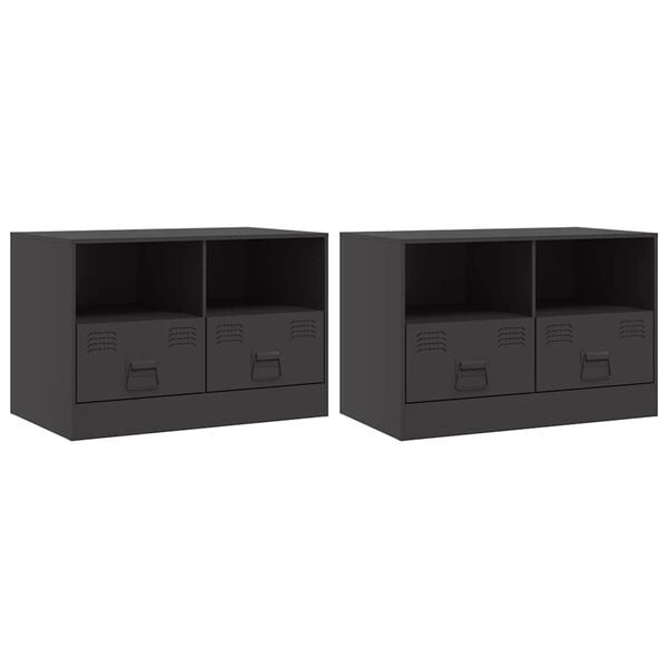 vidaXL TV Cabinet Set of 2 Black Cold-rolled steel 26.4x15.4x17.3 in