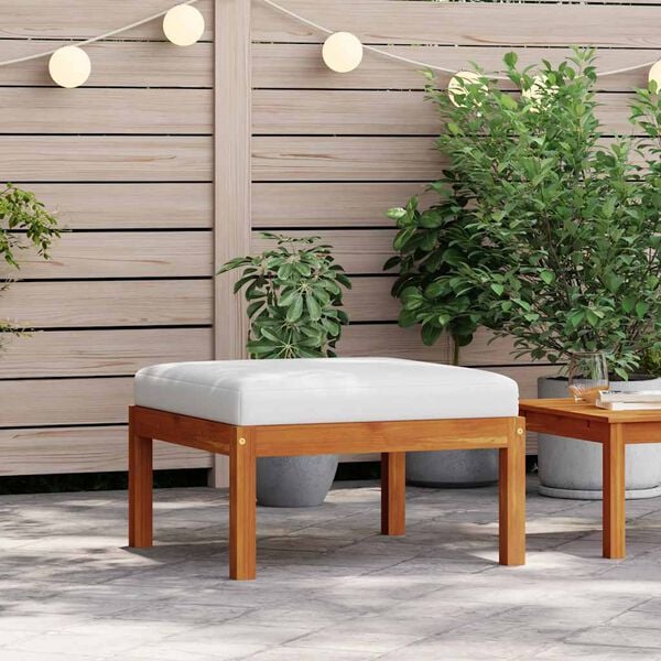 vidaXL Footstool Cream white cushion, Natural wood Solid Acacia wood