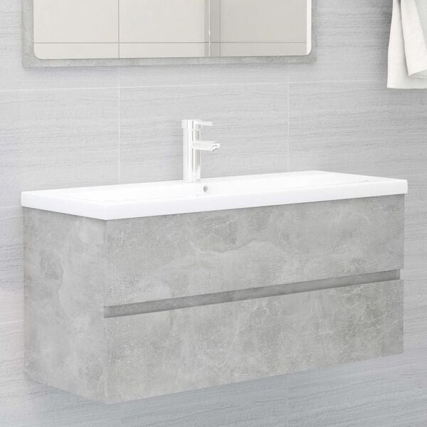 vidaXL Sink Cabinet Concrete Grey Engineered Wood 39.4 x 15.2 x 17.7 in