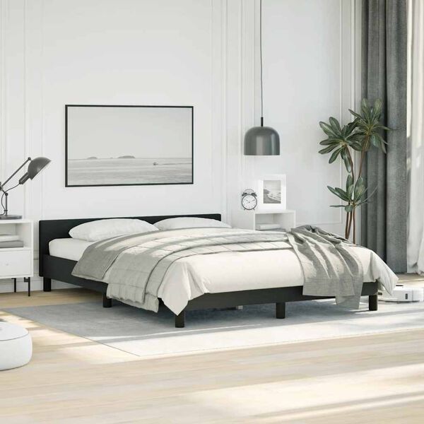 vidaXL Bed Frame With Headboard Black Faux leather, plywood, engineered wood