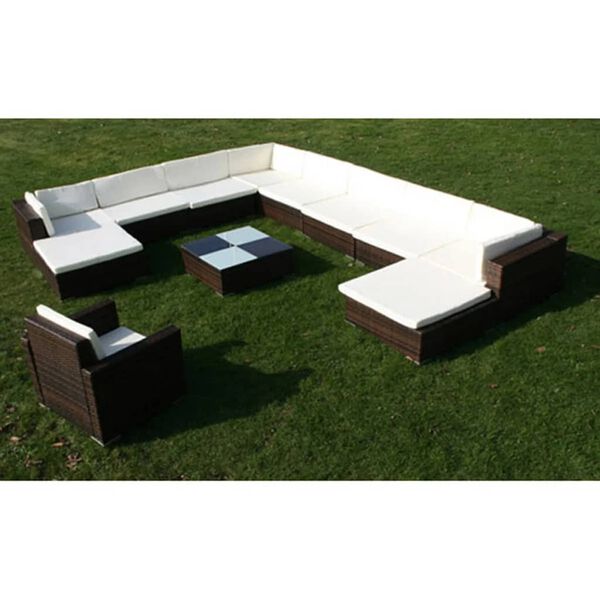 vidaXL Patio Furniture Set Set of 12 Brown Powder-coated steel Large
