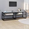 vidaXL TV Cabinet Black and White Marble Tempered Glass, Powder-Coated Steel