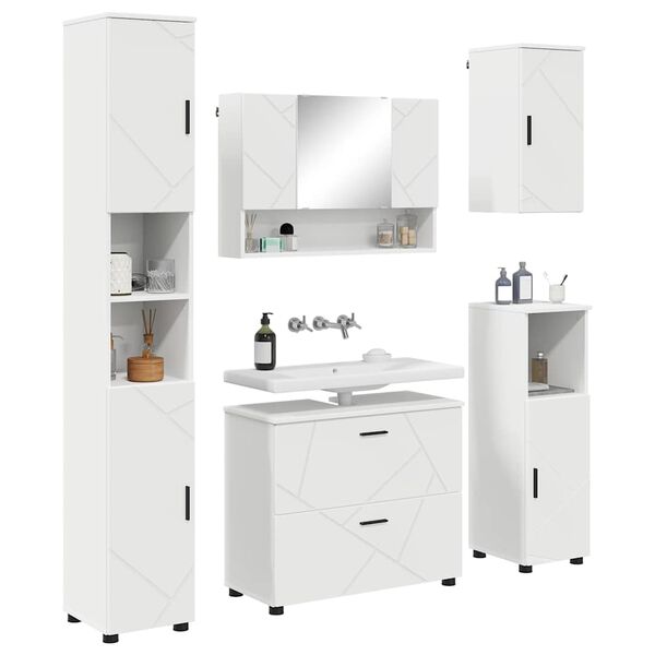 vidaXL Bathroom Furniture Set 5 pcs White Engineered Wood and Metal