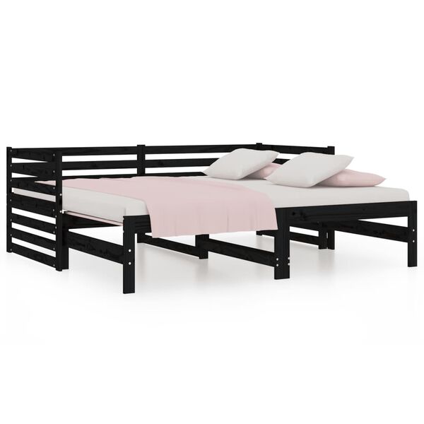 vidaXL Day Bed Black Solid pine wood Double