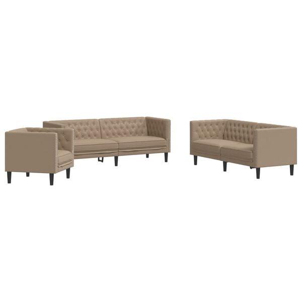 vidaXL 3 Piece Chesterfield Sofa Set Cappuccino Faux Leather