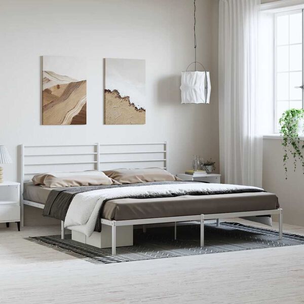 vidaXL Bed Frame White Powder-Coated Steel Full Bed Frame Rectangular