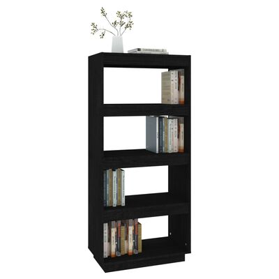 vidaXL Book Cabinet/Room Divider Black 23.6"x13.8"x53.1" Solid Wood Pine