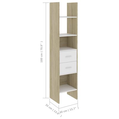 vidaXL Book Cabinet White and Sonoma Oak 15.7"x13.8"x70.9" Engineered Wood