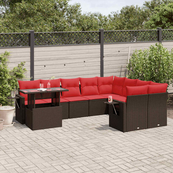 vidaXL 10 Piece Garden Sofa Set with Cushions Brown Poly Rattan