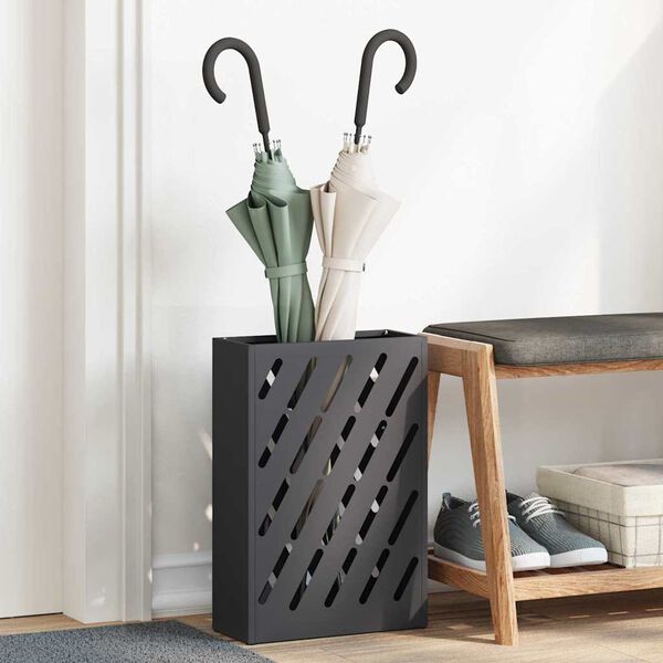 vidaXL Umbrella Stand with Storage Black 11.02 x 4.72 x 16.14 in Steel