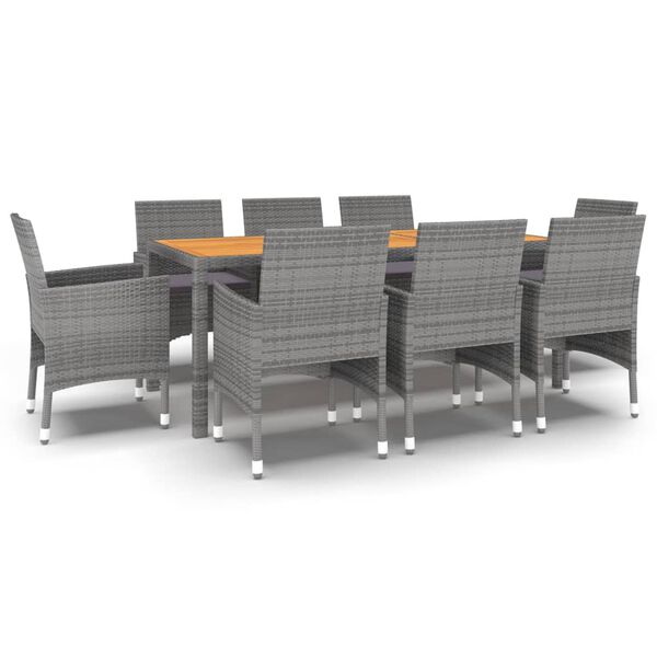 vidaXL Garden Dining Set Grey Poly Rattan 9 Piece Set Durable